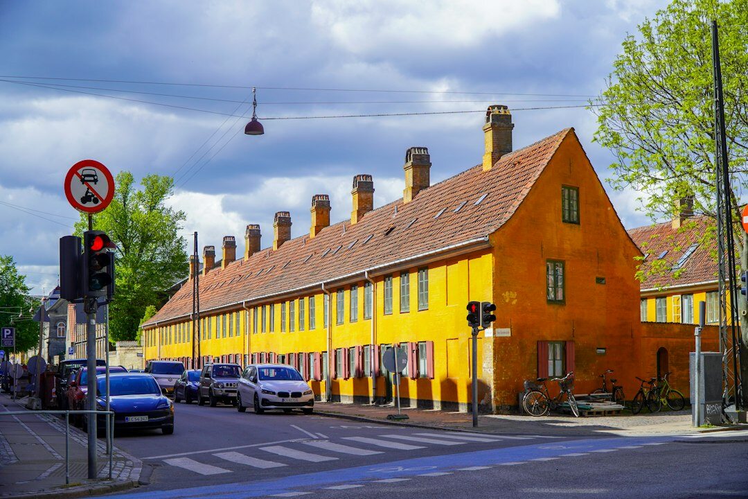Residential street in Copenhagen with colorful facades