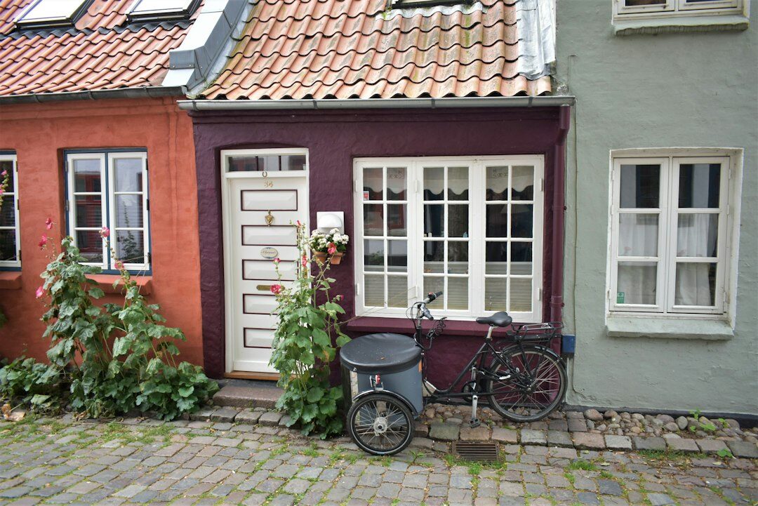 Quiet residential street in Aarhus with parked bicycles
